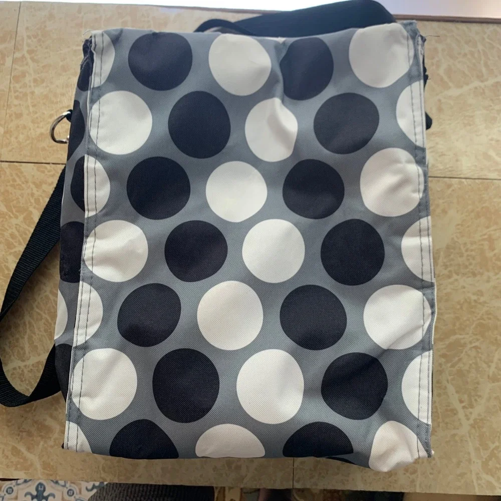 Thirty-One Thermal Tote Bag OS Gray White Black Polka Dot Insulated Crossbody